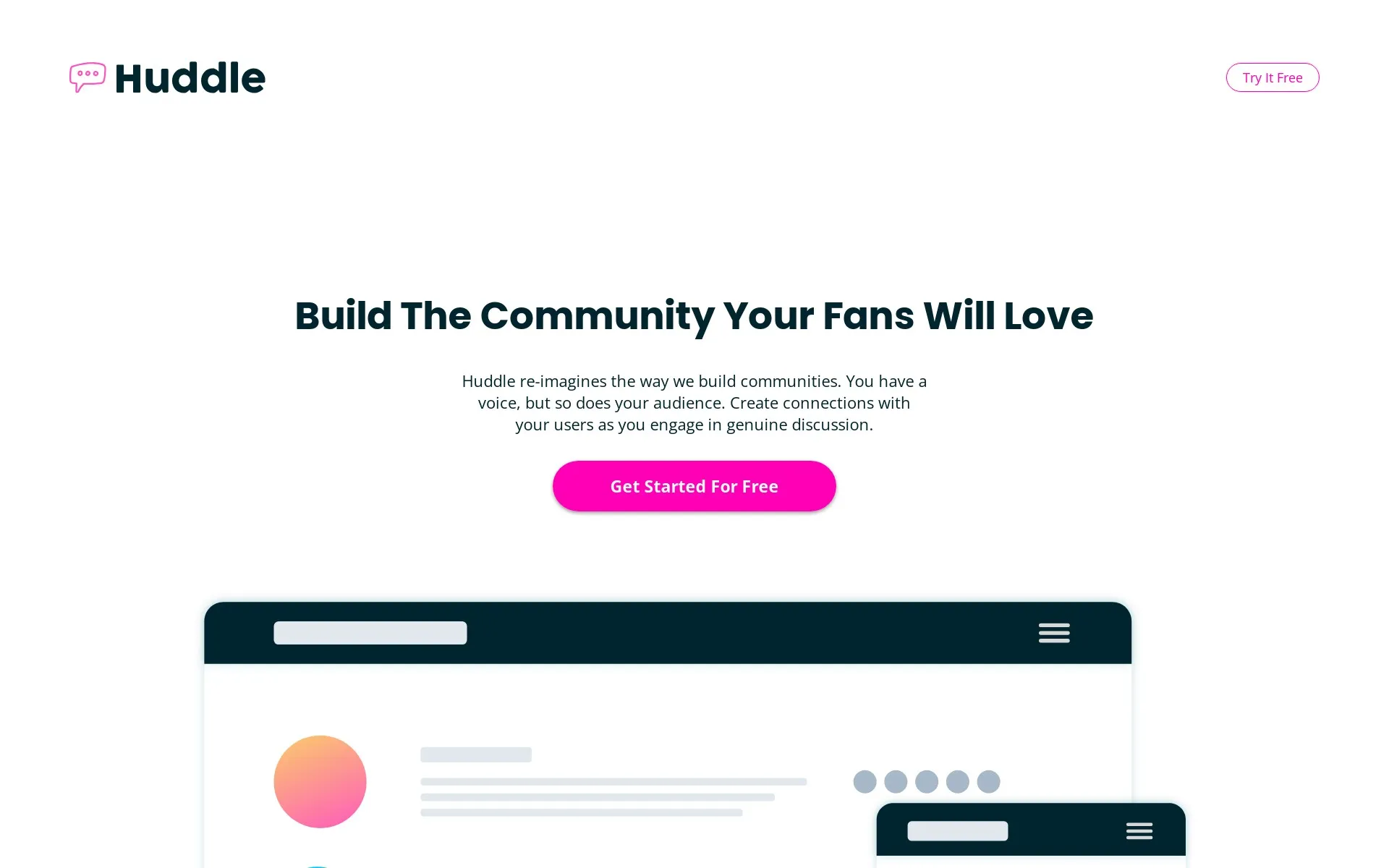 Landing page for Huddle, Challenge